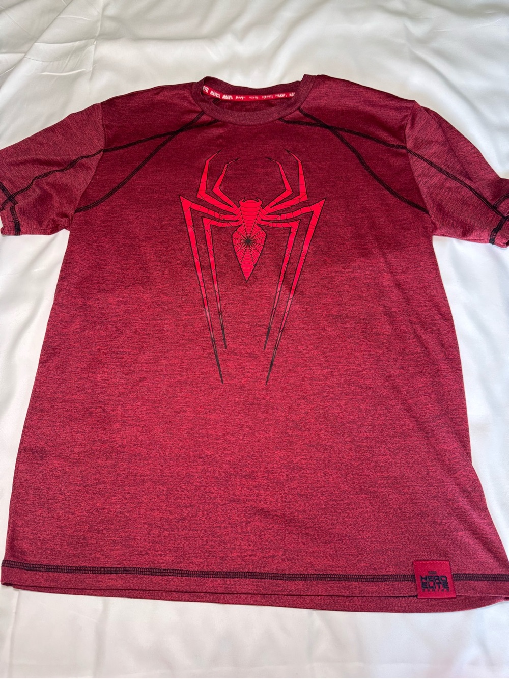 Marvel Men's Maroon Red Spider Emblem Short Sleeve Tee